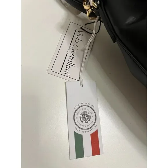 NWT Viola Castellani smooth black leather bucket bag - Picture 8 of 12